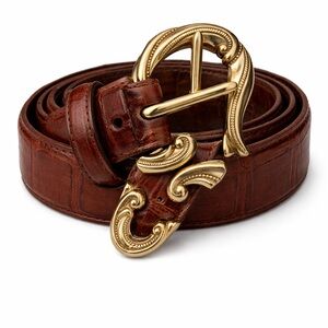 Brighton Allegro swirl brown Croc Leather Belt with Silver Buckle, Medium